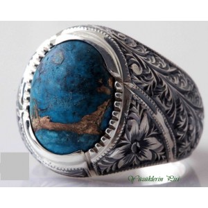 Orjinal Fruze Taşlı Nurullah Daştan Usta Özel Tasarım Kalemişi Gümüş Yüzük