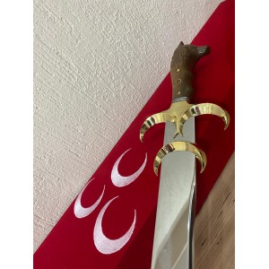 Kurtbaşlı Kabzeli Üç Hilalli Balçaklı Türk Kılıcı