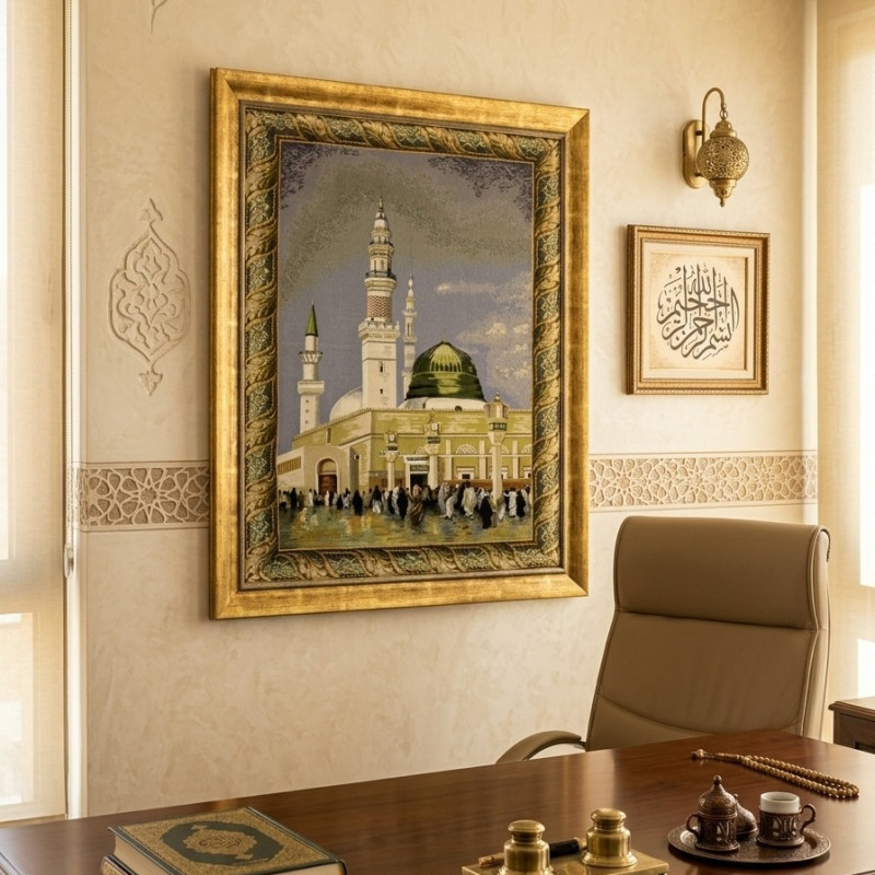 Mescidi Nebevi Goblen Tablo (Eskitme Gold Çerçeve 80*100)